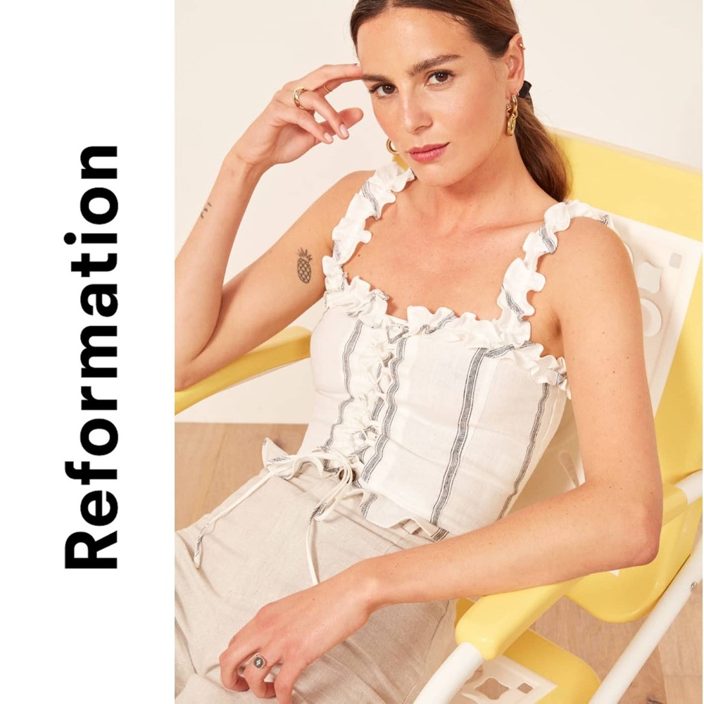 Reformation Bayley white linen Crop Top 4